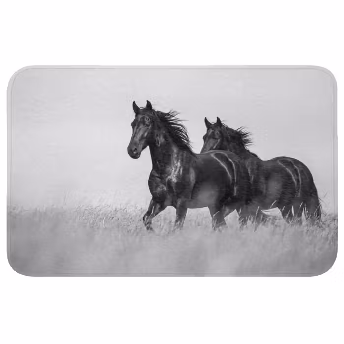 Wc Mat - Paarden - Gras - Zwart - Wit