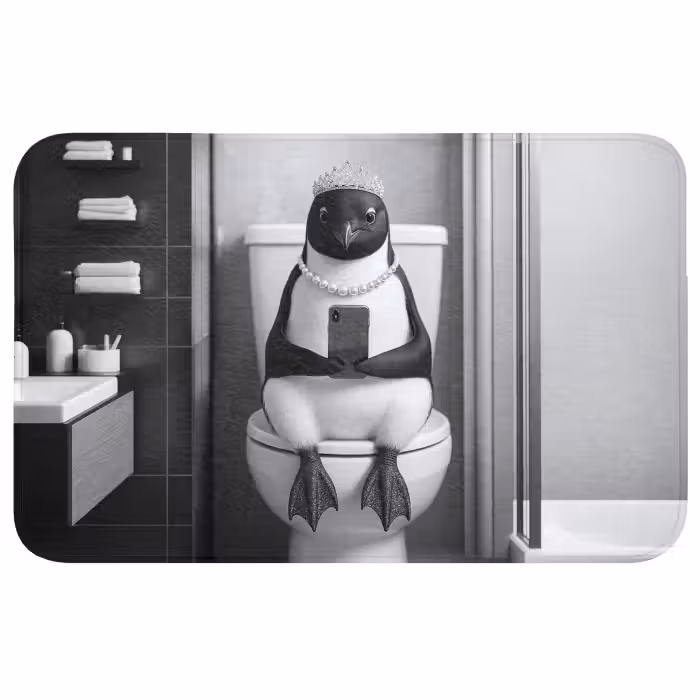 Wc Mat - PinguÃ¯n - Telefoon - Toilet - Zwart - Wit