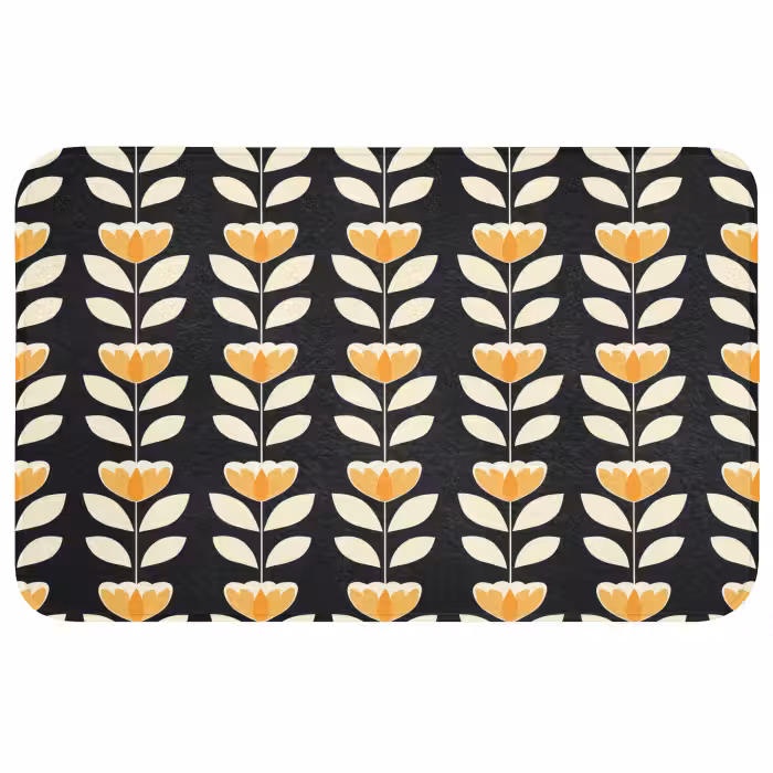 Wc Mat - Retro - Bloem - Zwart - Okergeel