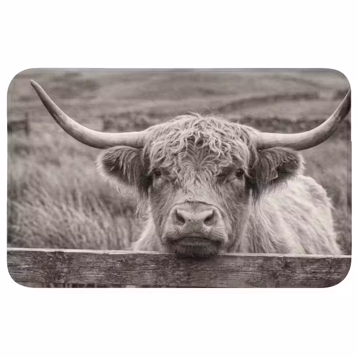 Wc Mat - Schotse hooglander - Zwart - Wit - Hout