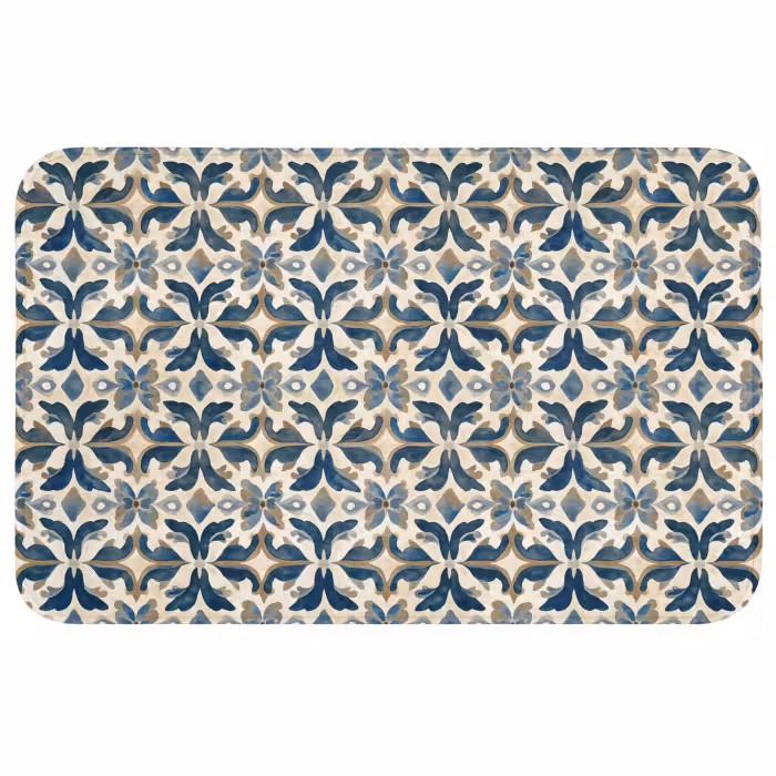 Wc Mat - Tegel - Patroon - Blauw - Beige