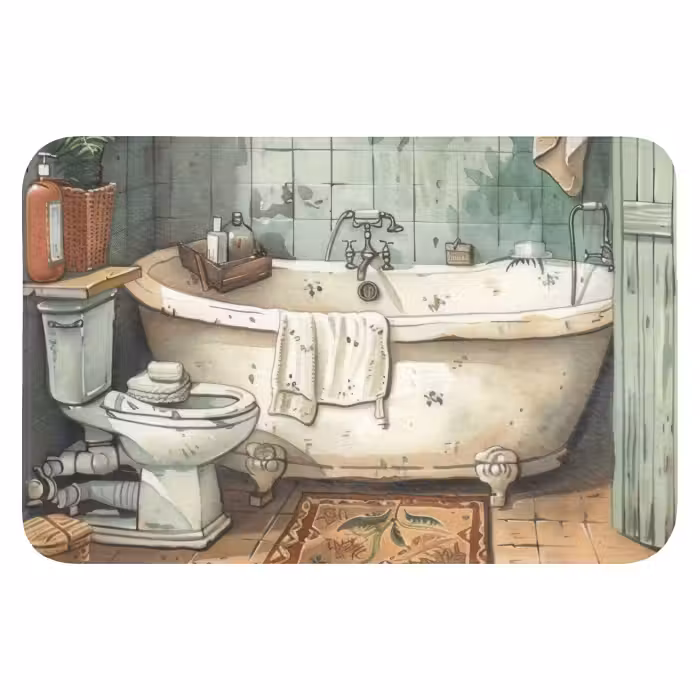 Wc Mat - Vintage - Badkuip - Badkamer - Illustratie
