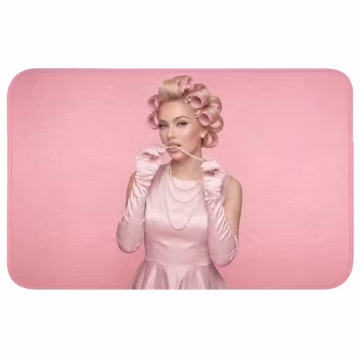 Wc Mat - Vrouw - Roze - Parelketting - Krulspelden