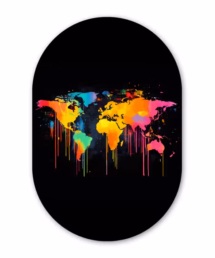 Muurovaal Glas – Wereldkaart - Verf - Kleurrijk - Graffiti - Wereld